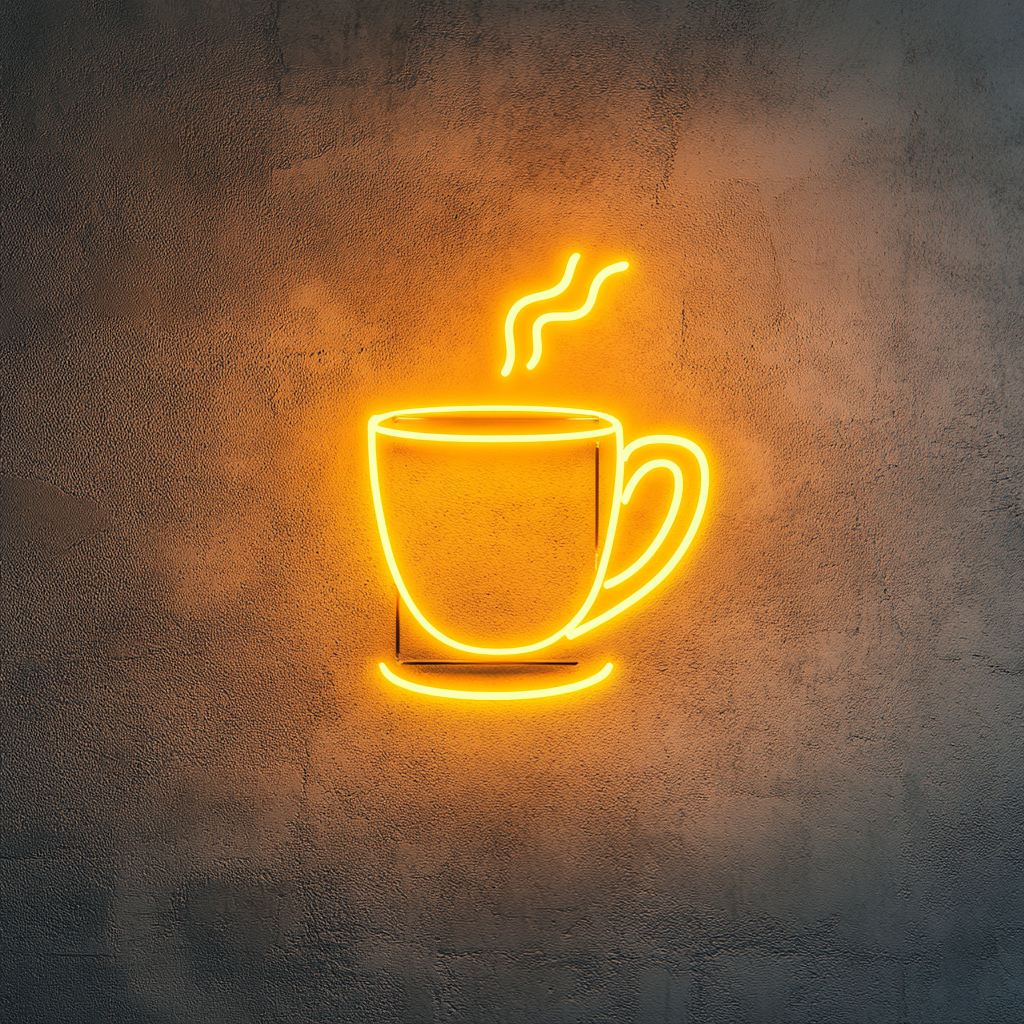 Coffee Pot with Cup - Yellow Neon Sign, 18 Inches