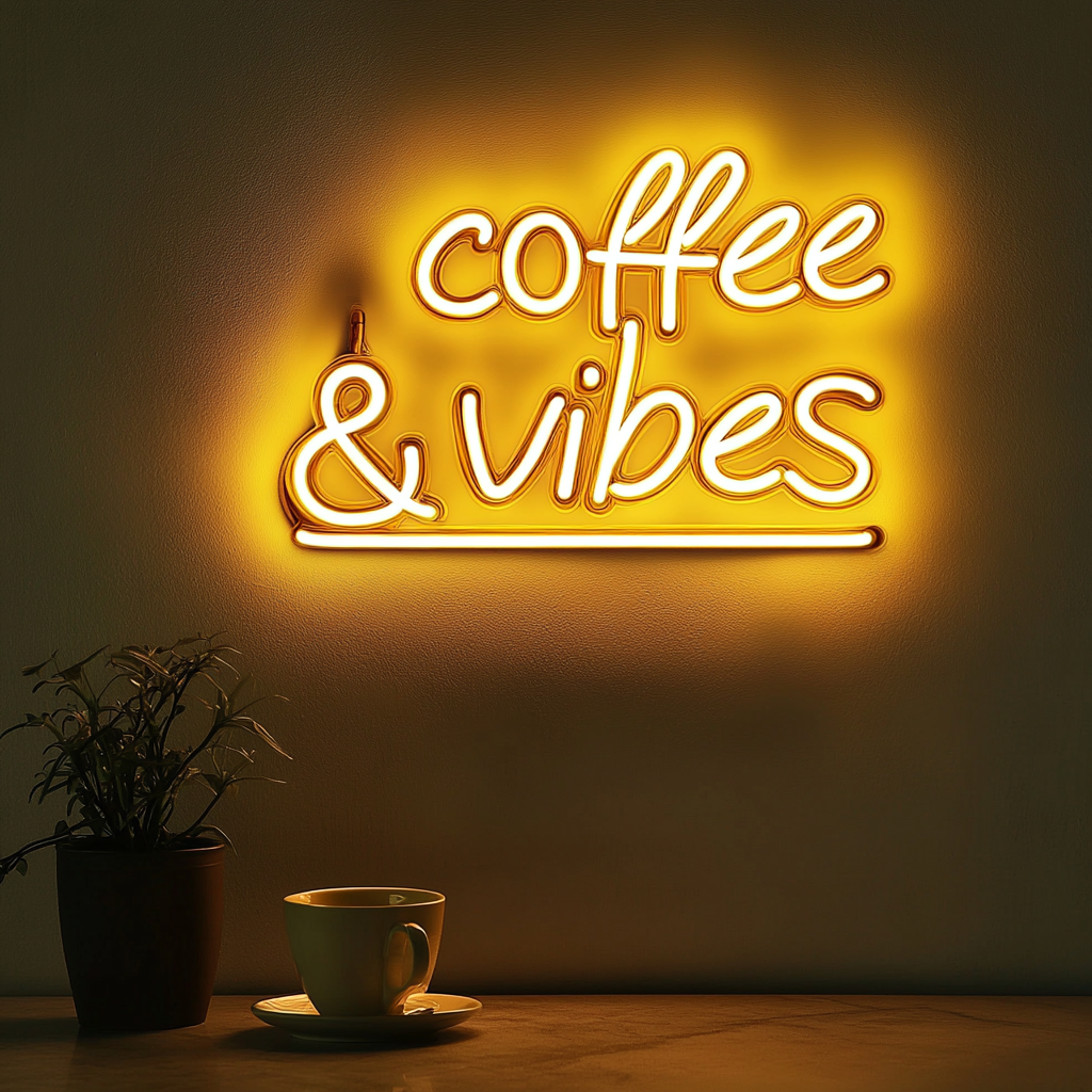 Coffee Vibes - Yellow Neon Sign, 24 Inches