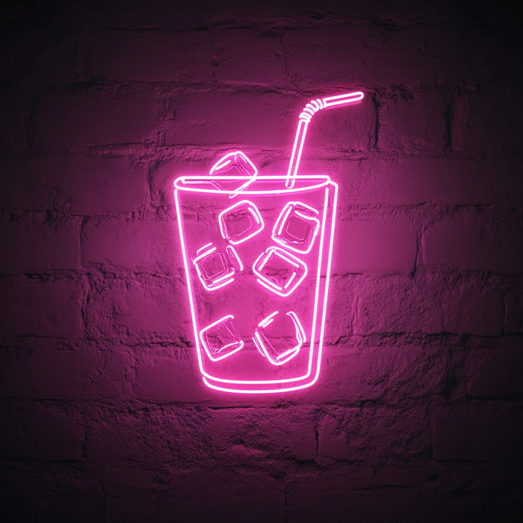 Cold Drink with Ice Cubes - Pink Neon Sign, 18 Inches