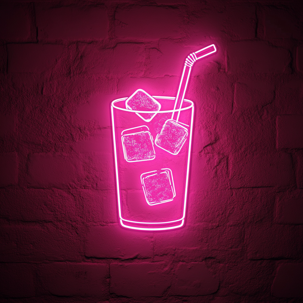 Cold Drink with Ice Cubes - Pink Neon Sign, 18 Inches