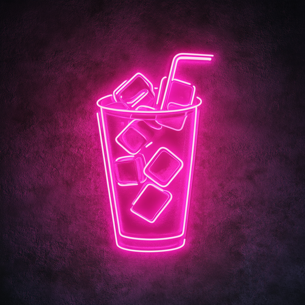 Cold Drink with Ice Cubes - Pink Neon Sign, 18 Inches