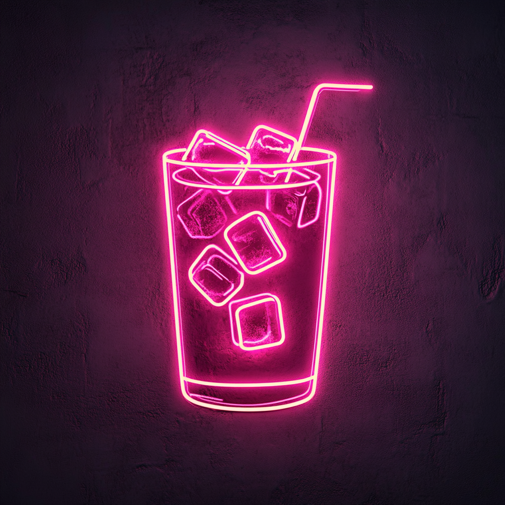 Cold Drink with Ice Cubes - Pink Neon Sign, 18 Inches