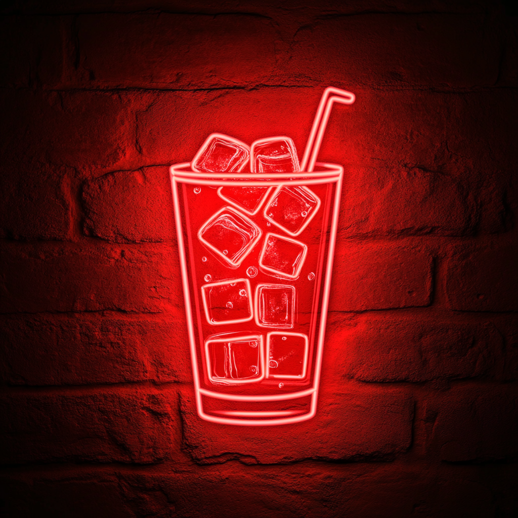 Cold Drink with Ice Cubes - Red Neon Sign, 18 Inches