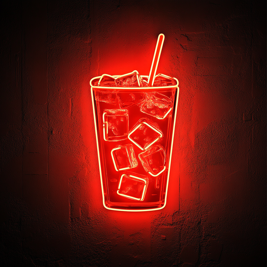 Cold Drink with Ice Cubes - Red Neon Sign, 18 Inches