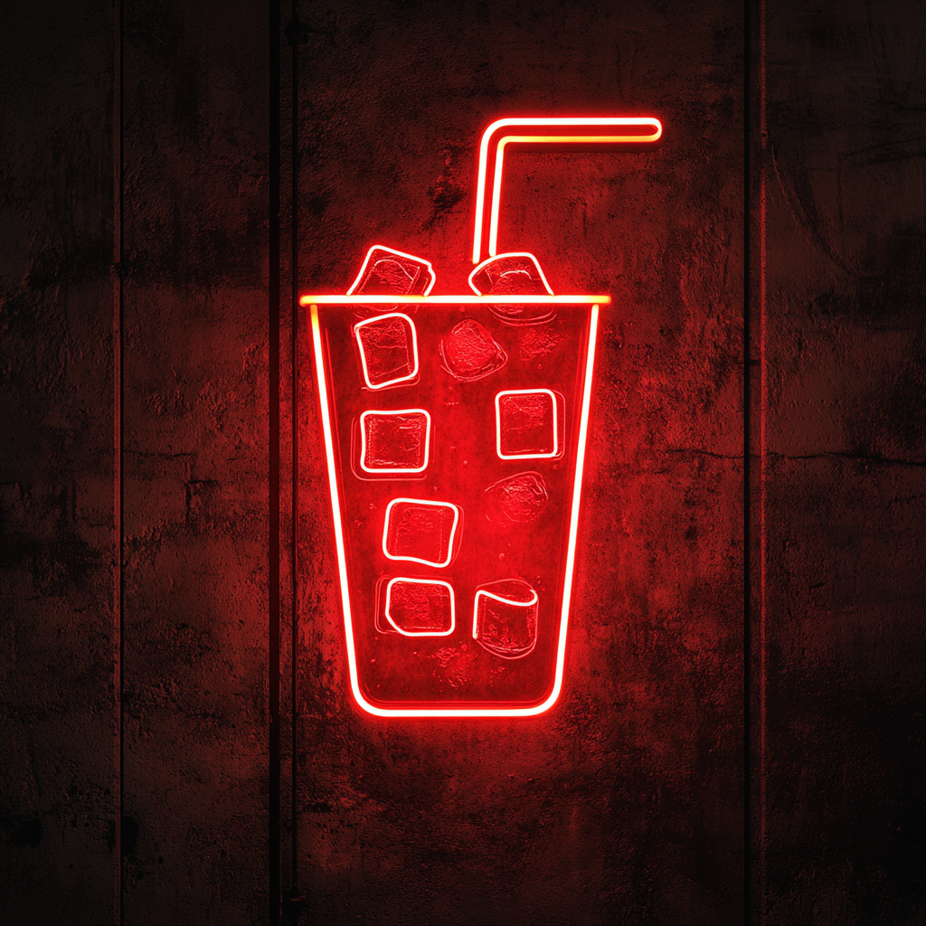 Cold Drink with Ice Cubes - Red Neon Sign, 18 Inches