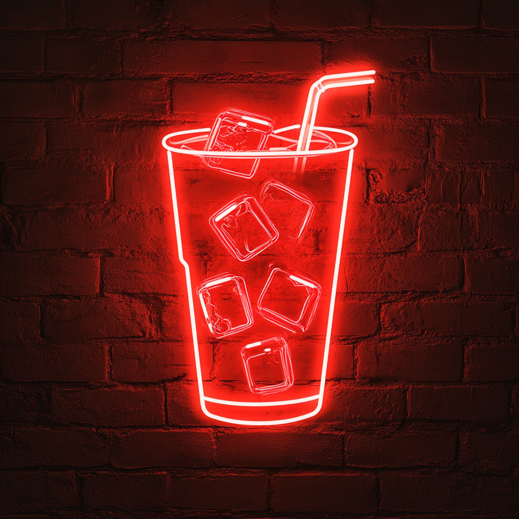 Cold Drink with Ice Cubes - Red Neon Sign, 18 Inches