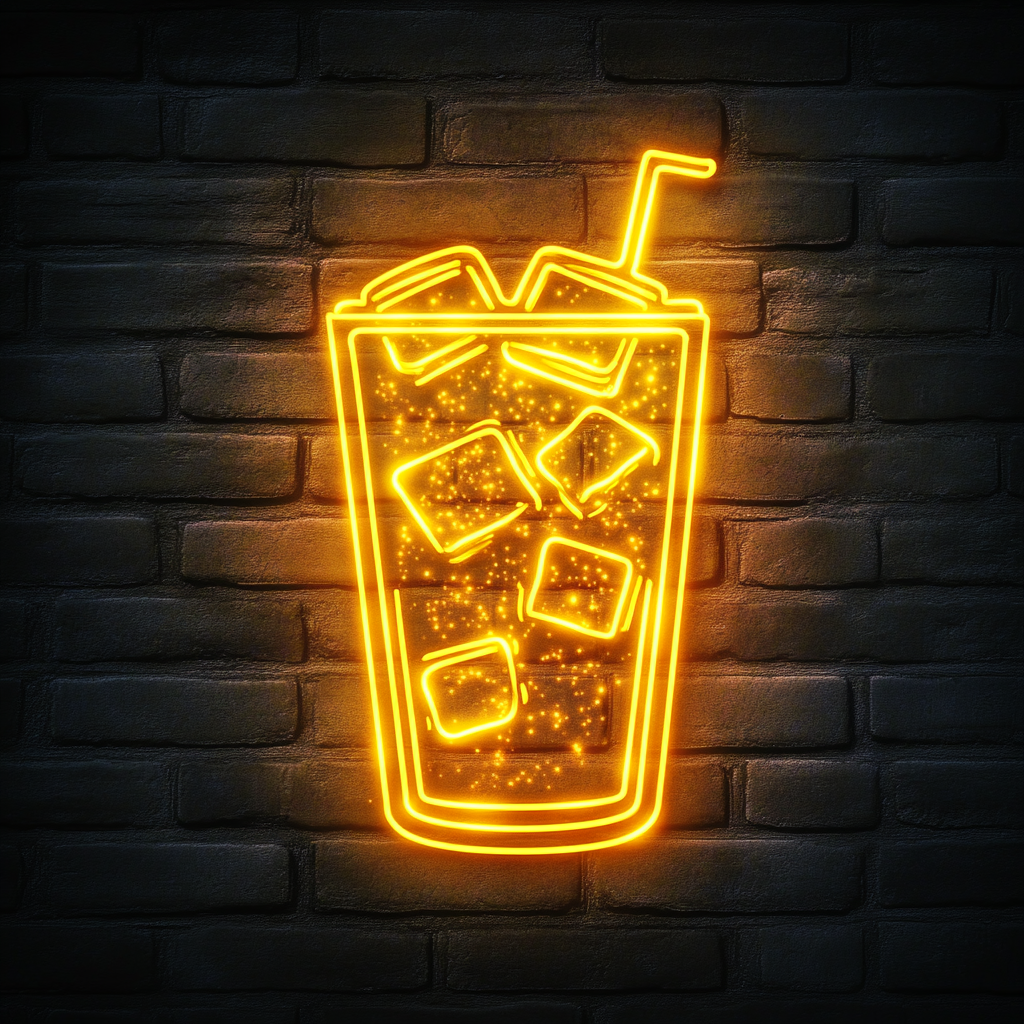 Cold Drink with Ice Cubes - Yellow Neon Sign, 24 Inches