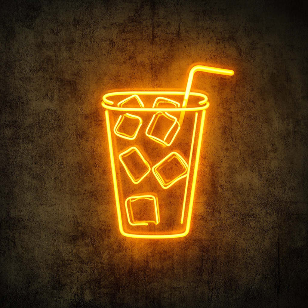 Cold Drink with Ice Cubes - Yellow Neon Sign, 24 Inches
