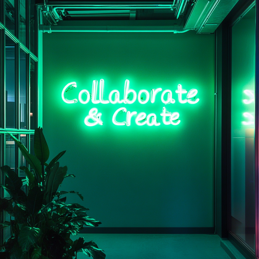 "Collaborate & Create" - Green Neon Sign, 24 Inches