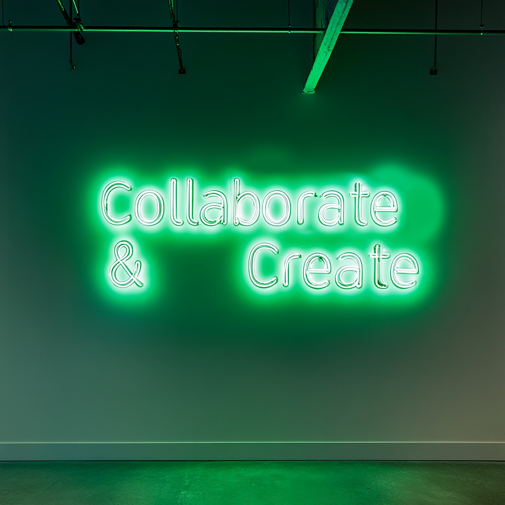 "Collaborate & Create" - Green Neon Sign, 24 Inches