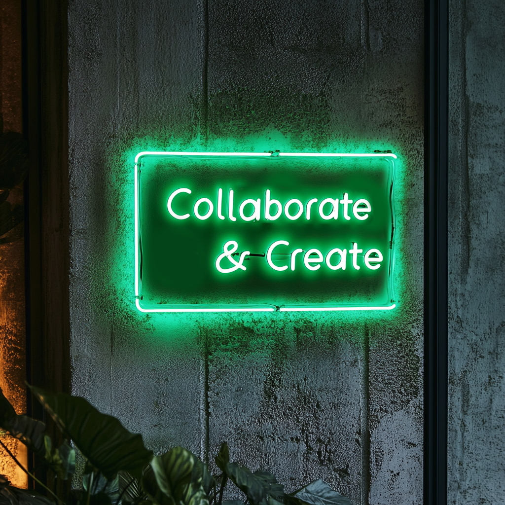 "Collaborate & Create" - Green Neon Sign, 18 Inches