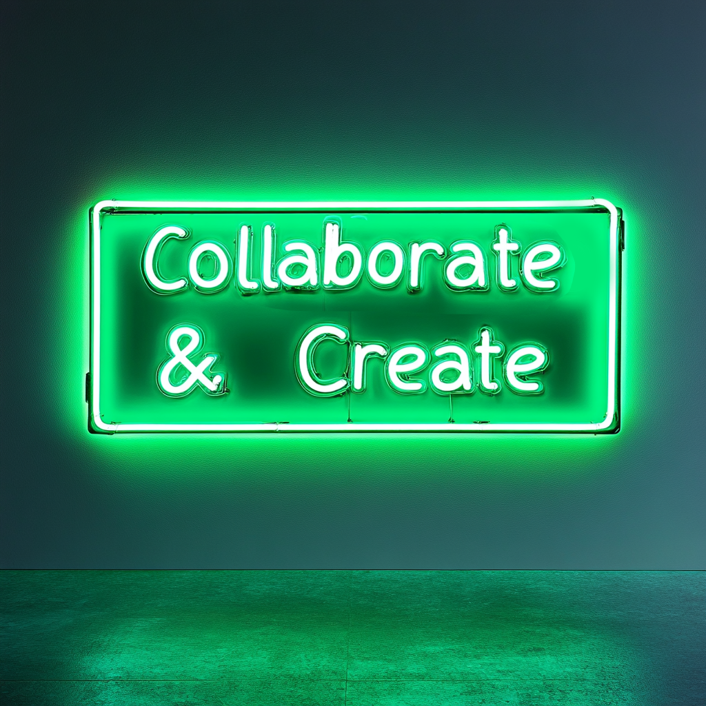 "Collaborate & Create" - Green Neon Sign, 18 Inches