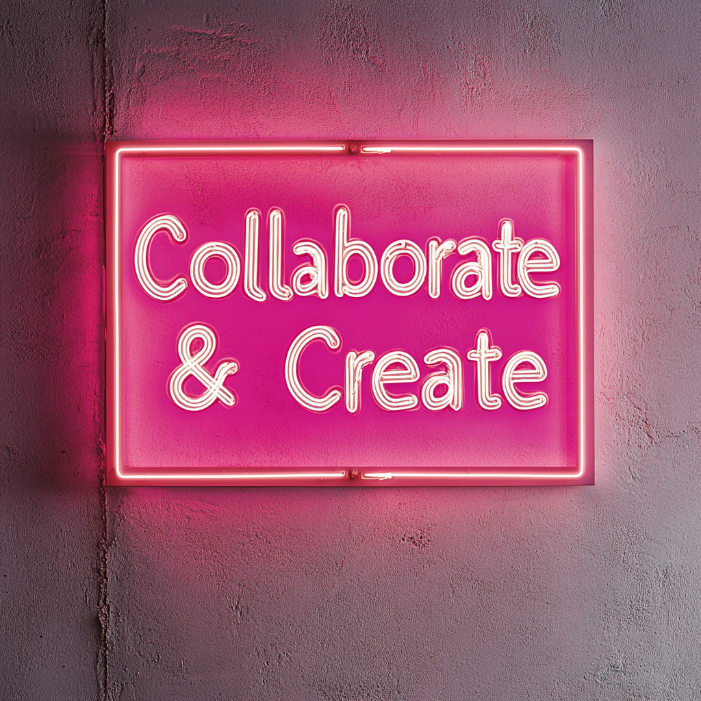 "Collaborate & Create" - Pink Neon Sign, 24 Inches