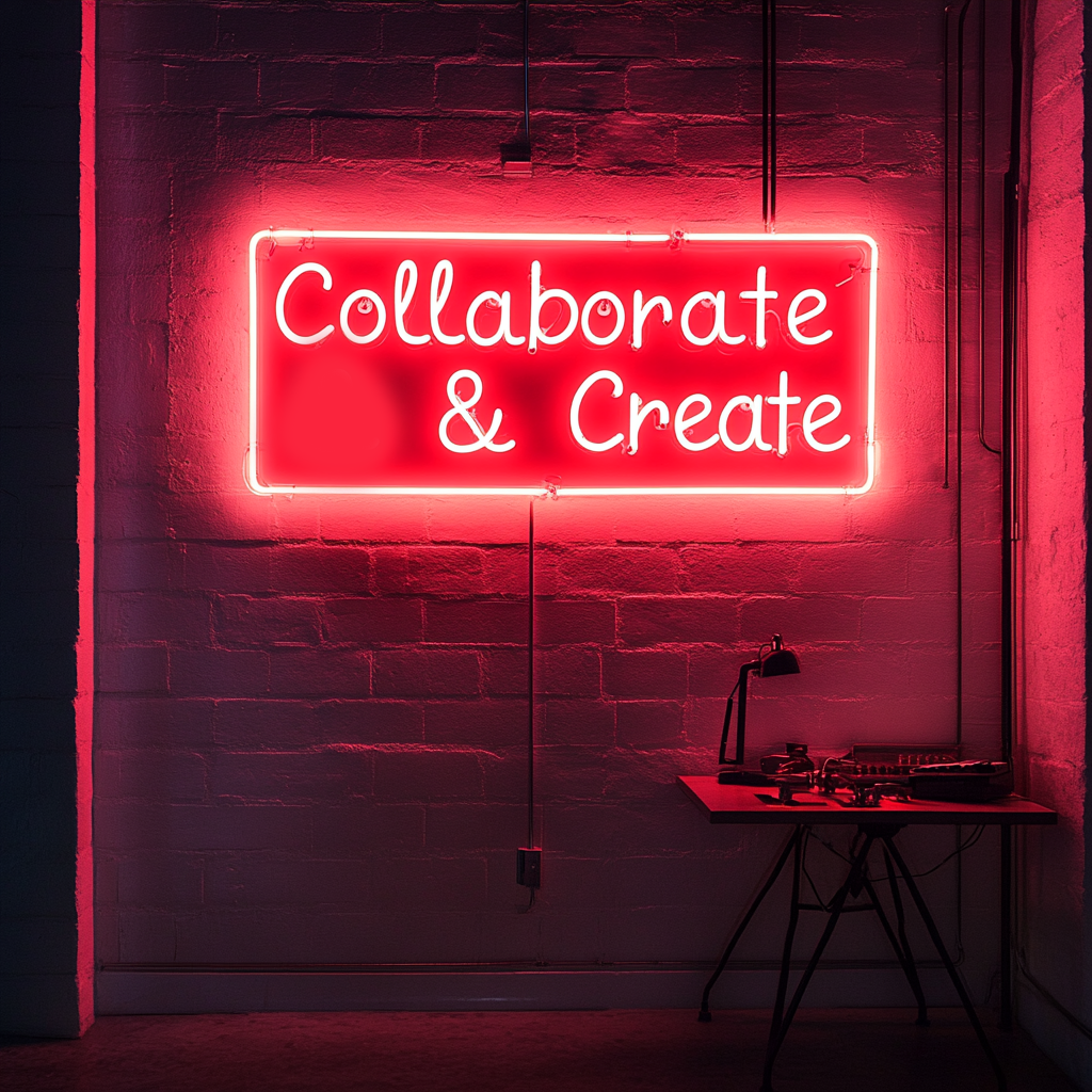 "Collaborate & Create" - Red Neon Sign, 24 Inches