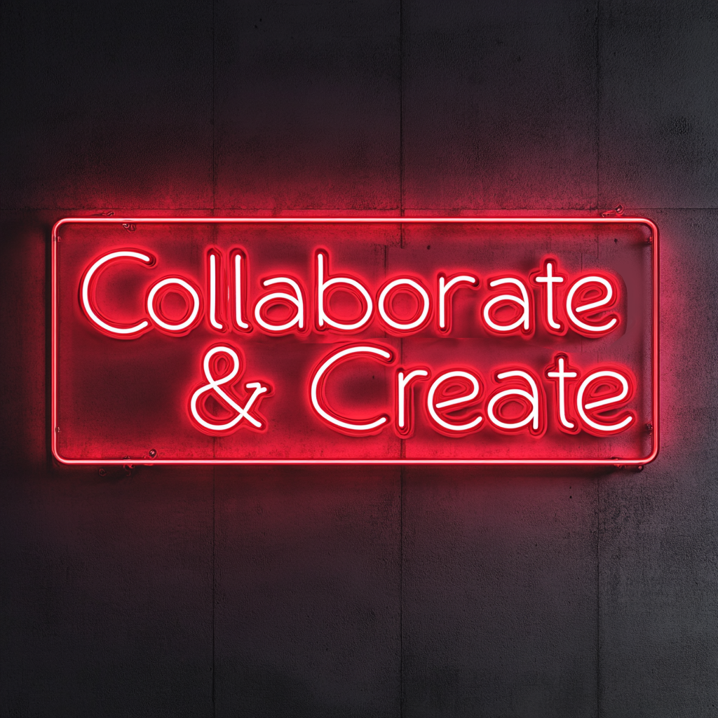 "Collaborate & Create" - Red Neon Sign, 24 Inches