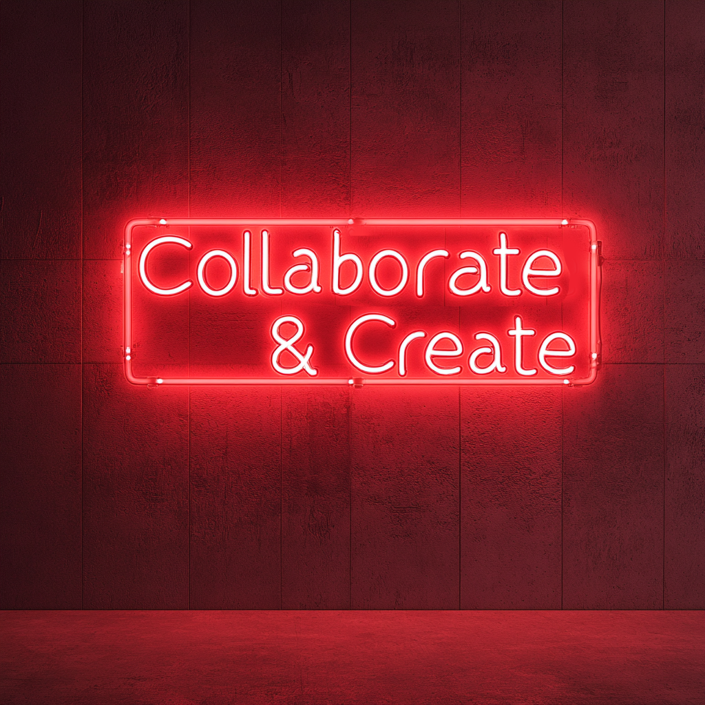"Collaborate & Create" - Red Neon Sign, 24 Inches