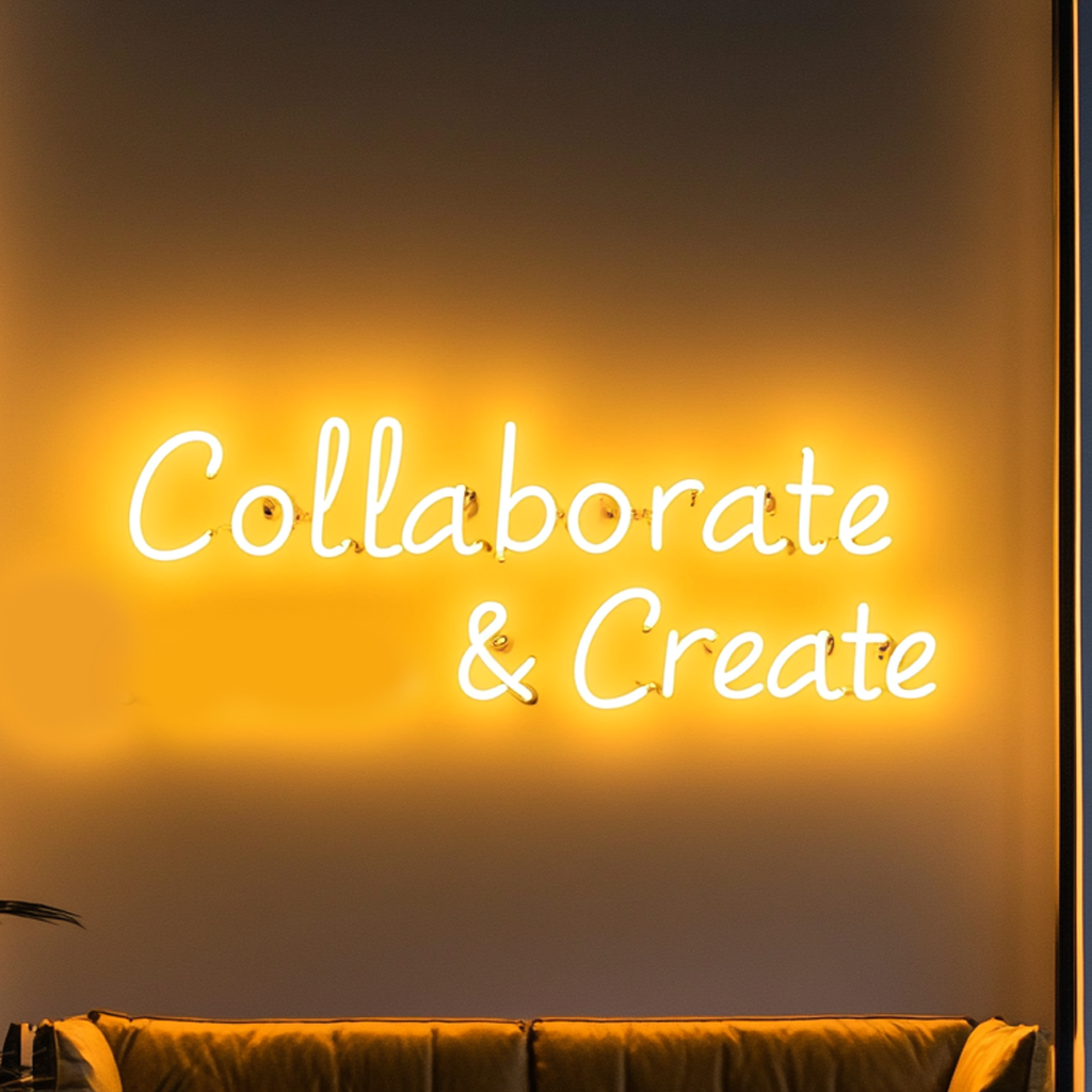 "Collaborate & Create" - Yellow Neon Sign, 24 Inches