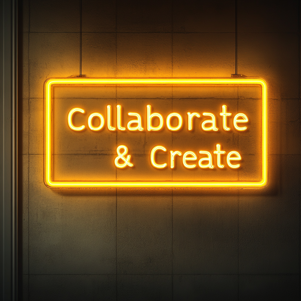 "Collaborate & Create" - Yellow Neon Sign, 24 Inches