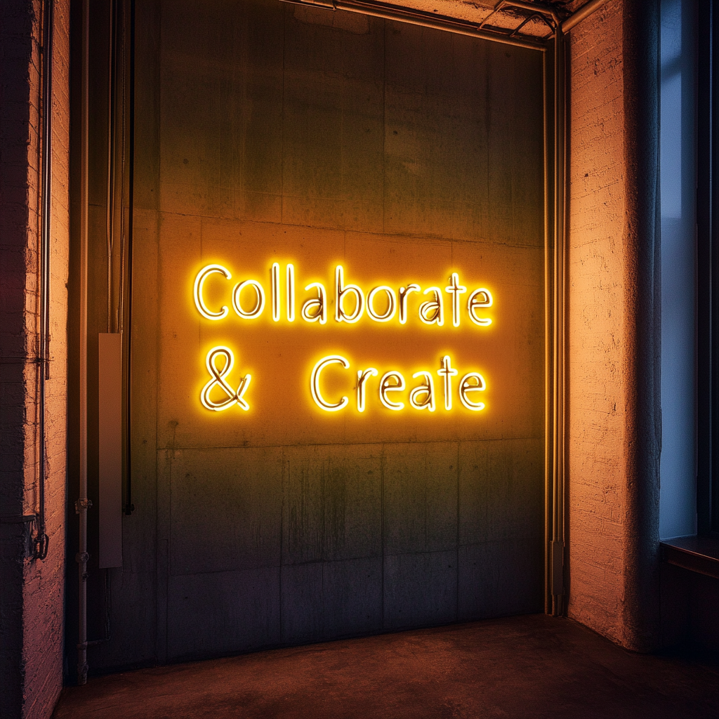 "Collaborate & Create" - Yellow Neon Sign, 18 Inches