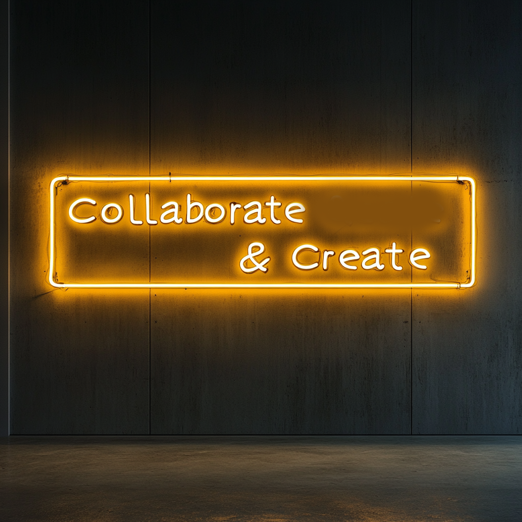 "Collaborate & Create" - Yellow Neon Sign, 18 Inches