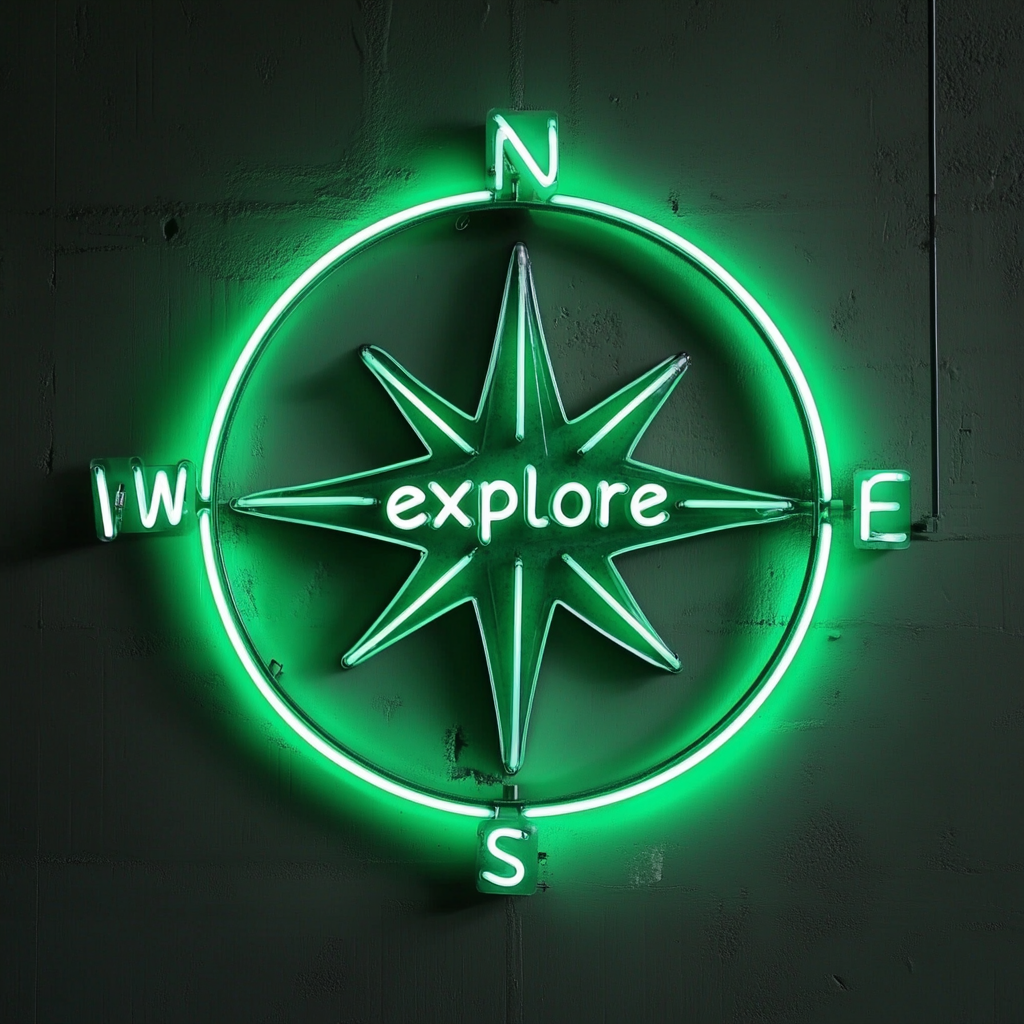 Compass - Green Neon Sign, 18 Inches