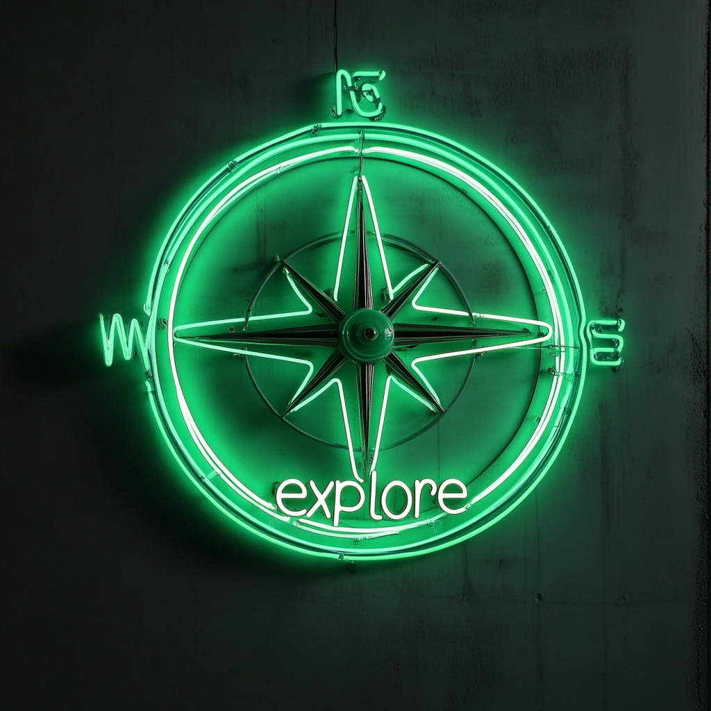 Compass - Green Neon Sign, 18 Inches
