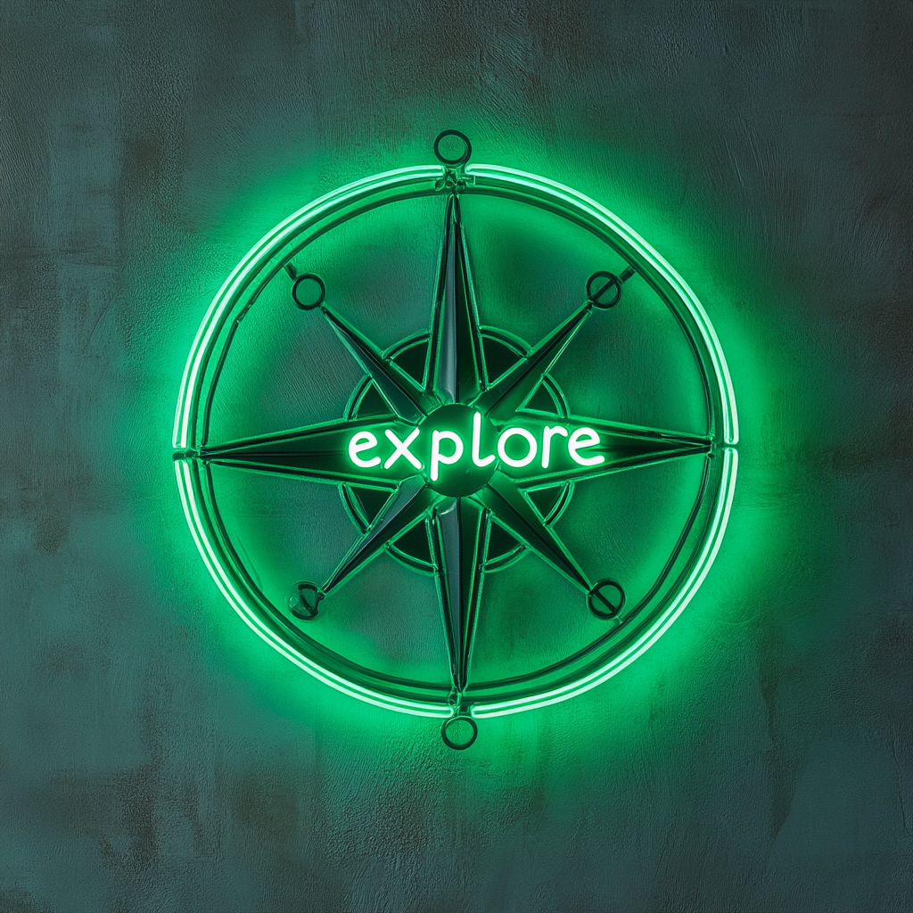 Compass - Green Neon Sign, 18 Inches