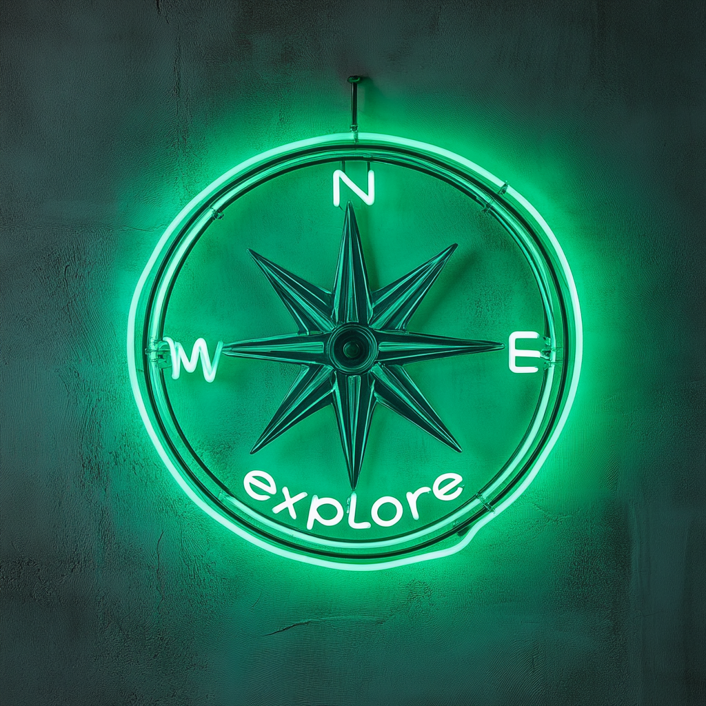 Compass - Green Neon Sign, 18 Inches