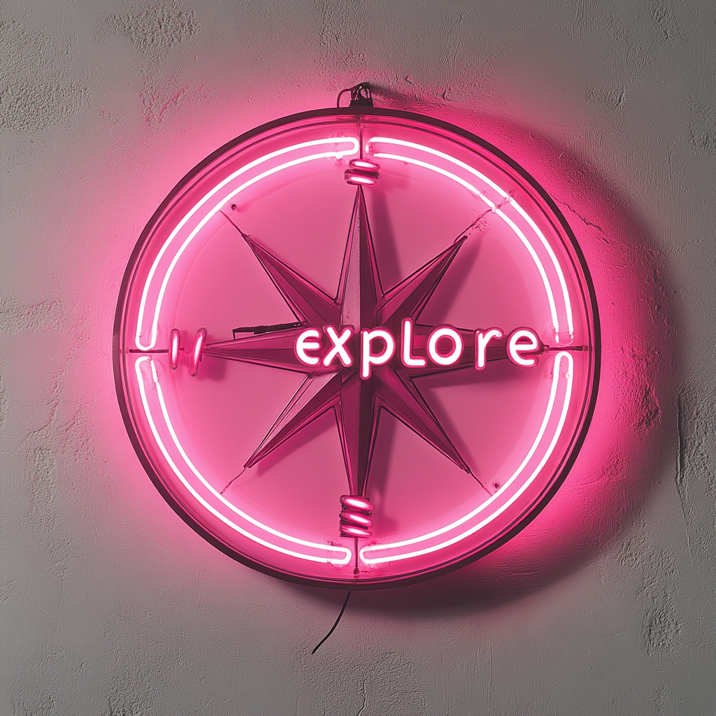 Compass - Pink Neon Sign, 18 Inches