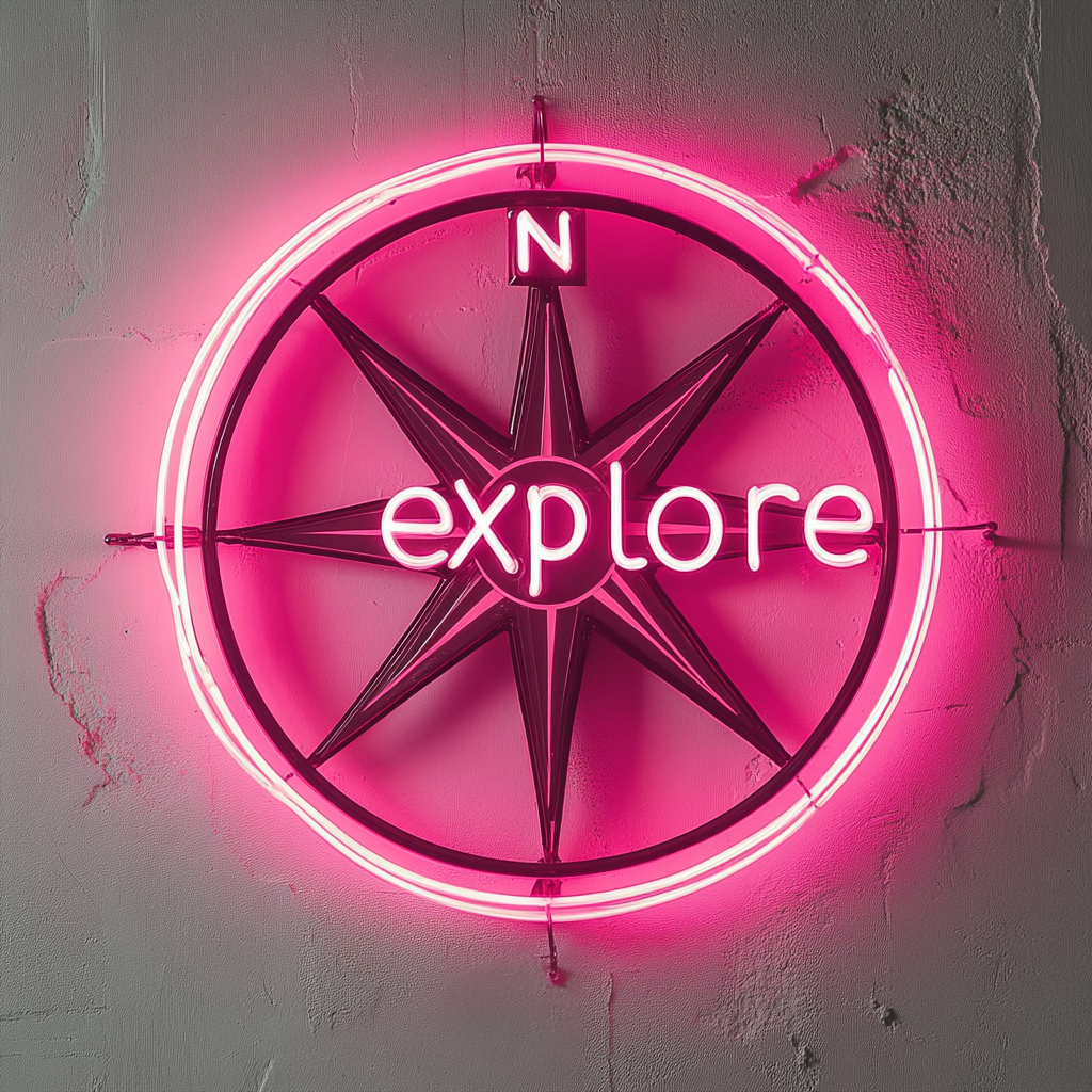 Compass - Pink Neon Sign, 18 Inches