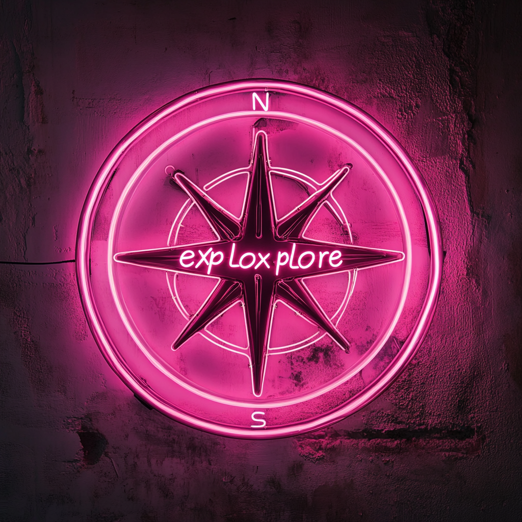 Compass - Pink Neon Sign, 18 Inches