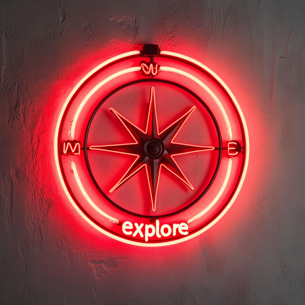 Compass - Red Neon Sign, 18 Inches