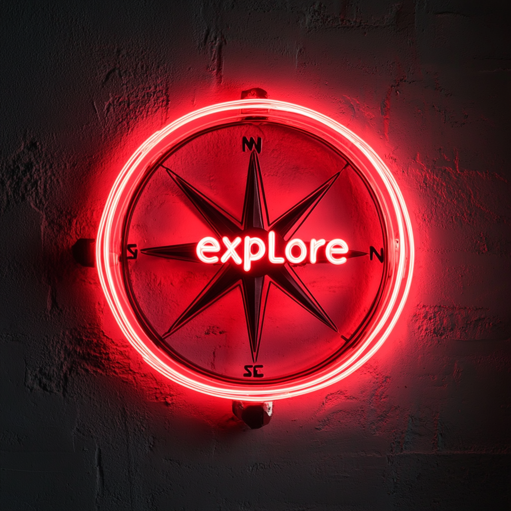 Compass - Red Neon Sign, 18 Inches