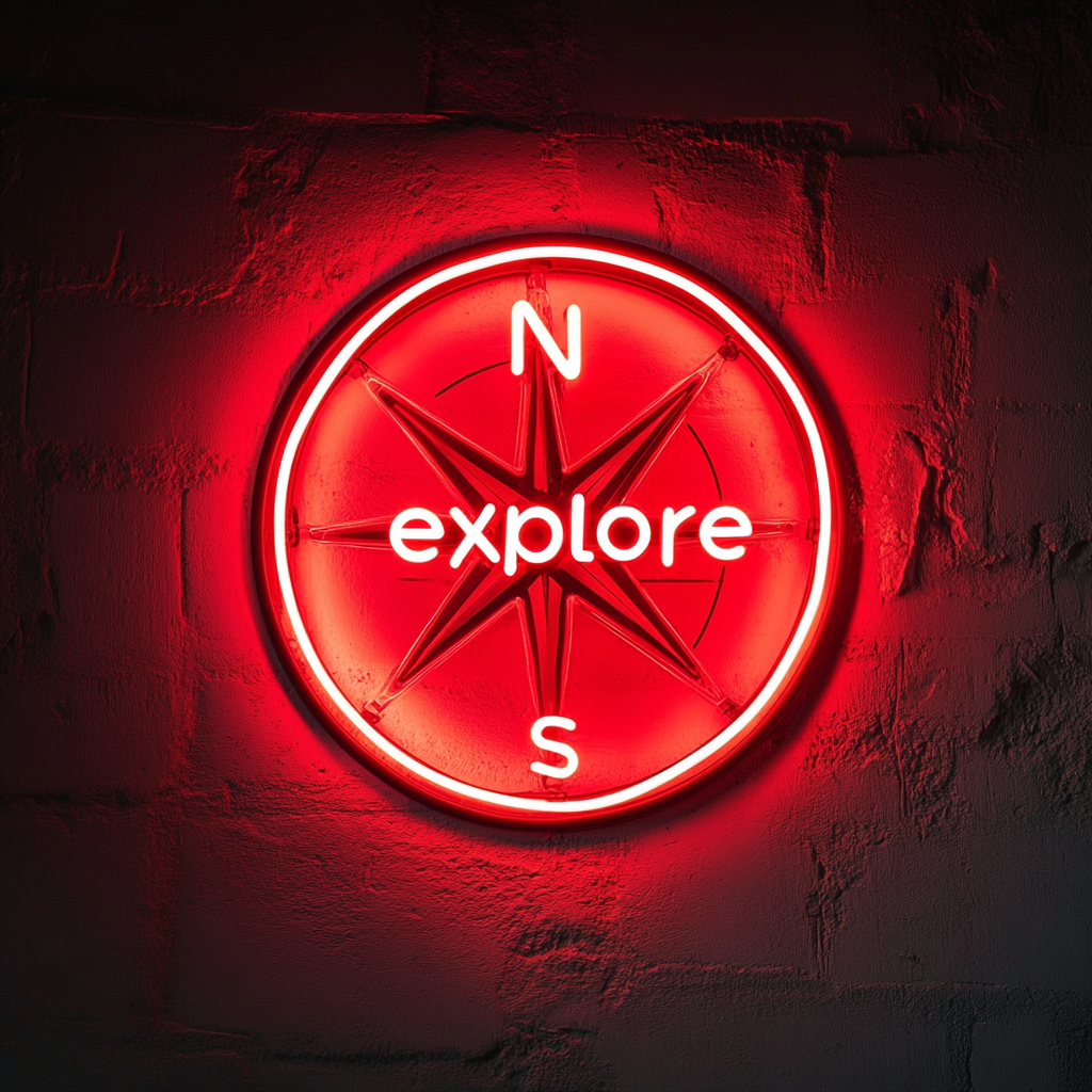 Compass - Red Neon Sign, 18 Inches