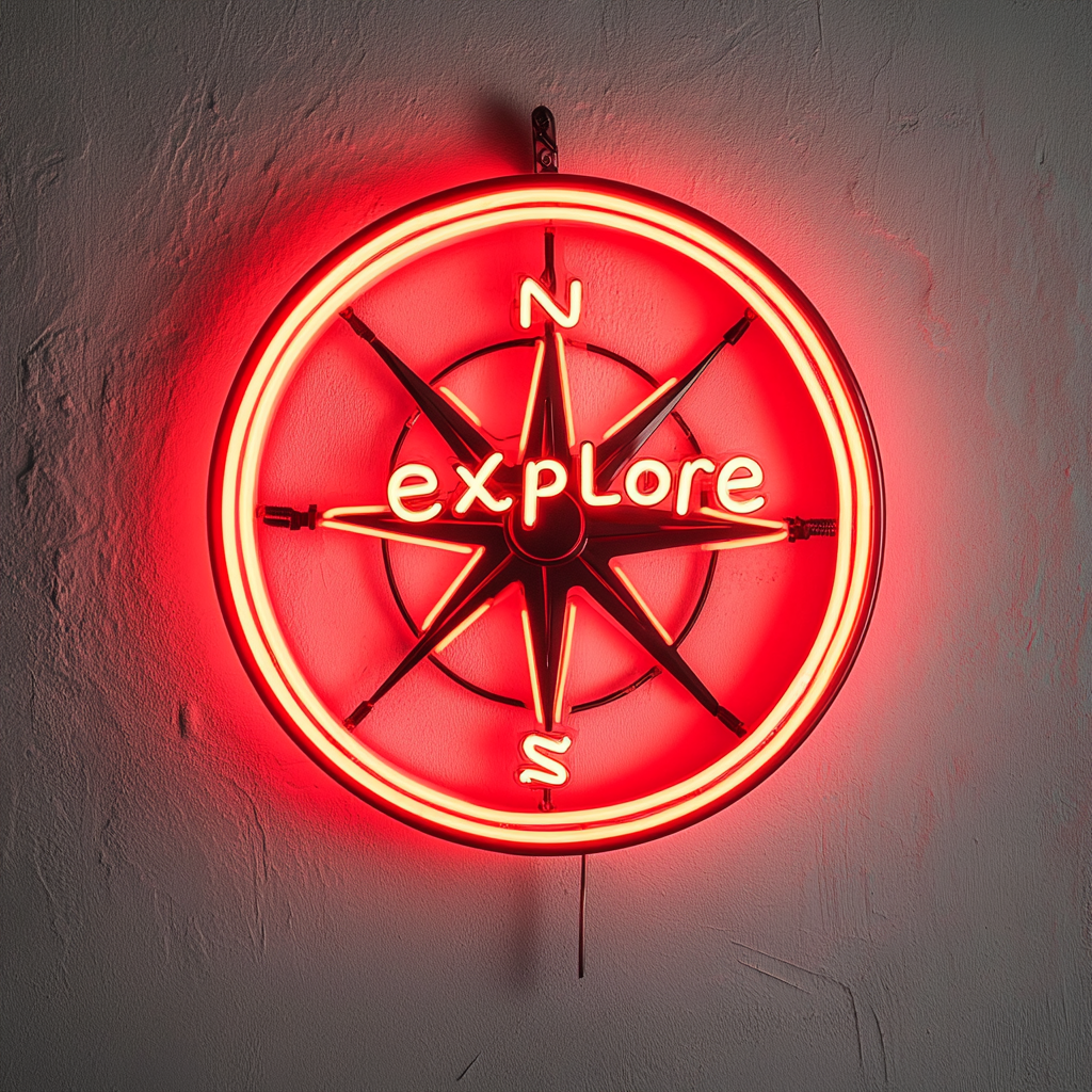 Compass - Red Neon Sign, 18 Inches
