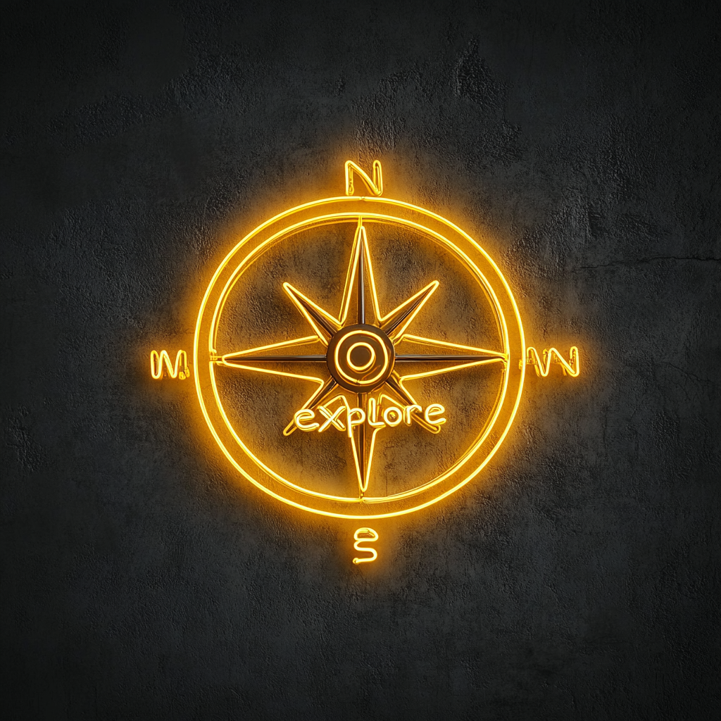 Compass - Yellow Neon Sign, 18 Inches