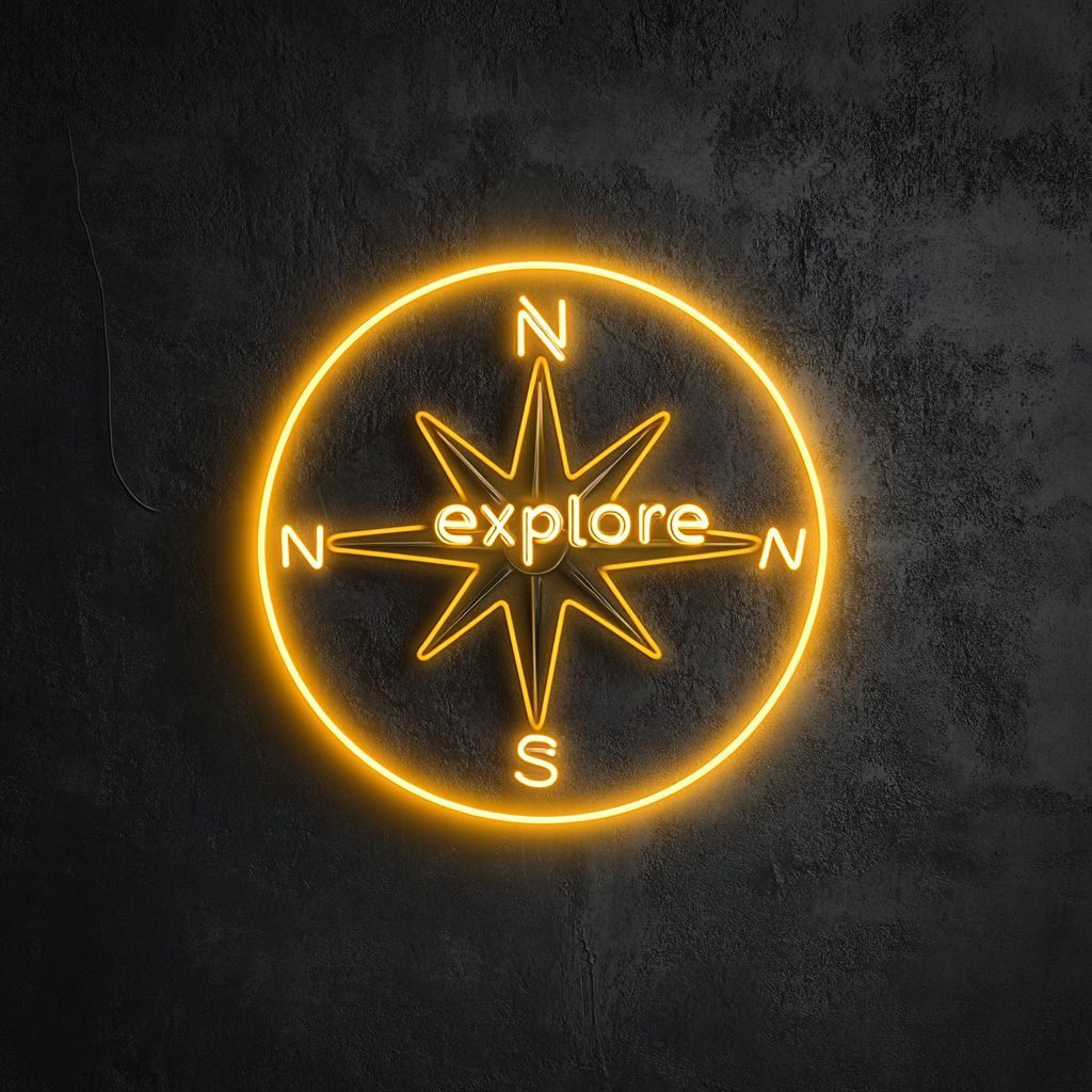 Compass - Yellow Neon Sign, 18 Inches