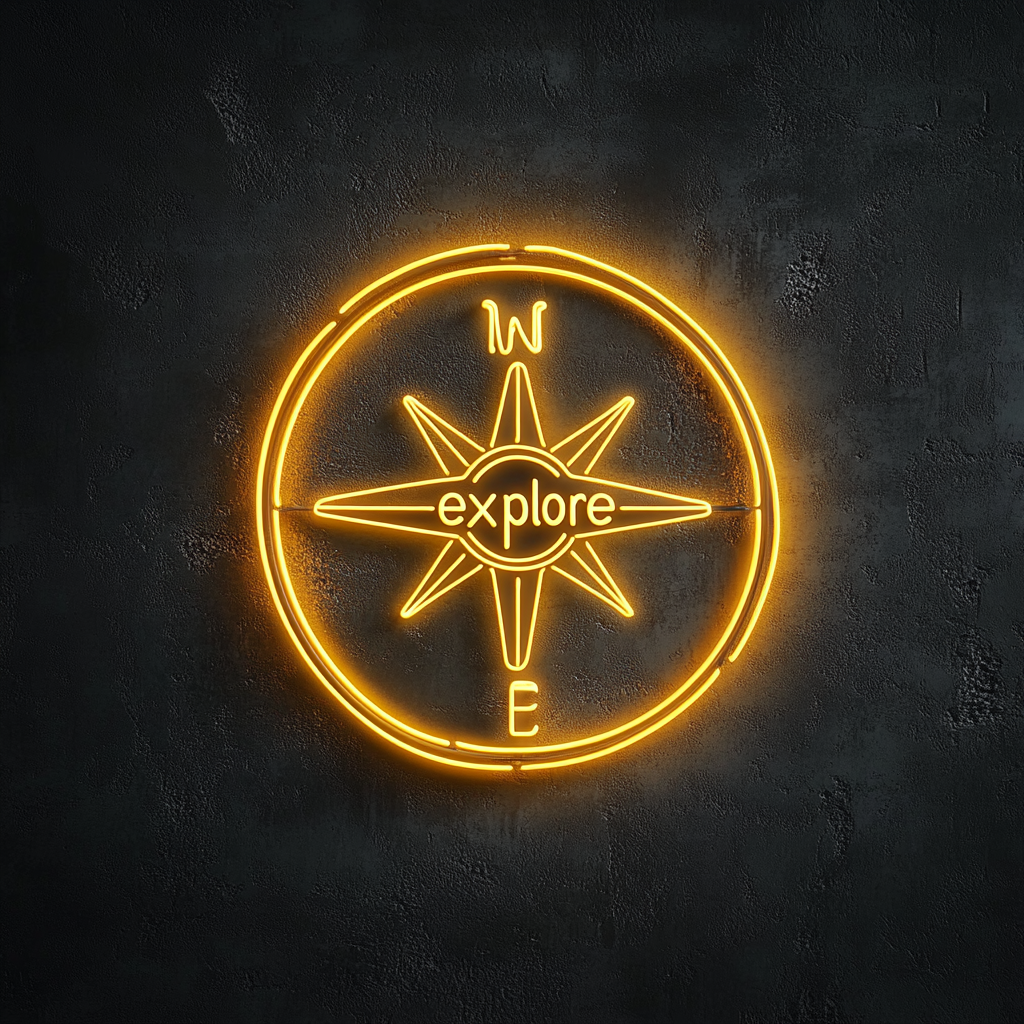 Compass - Yellow Neon Sign, 18 Inches