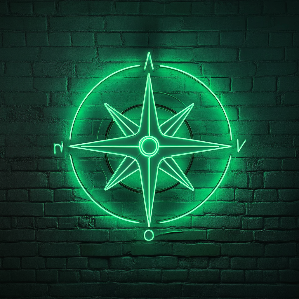 Compass Rose - Green Neon Sign, 18 Inches