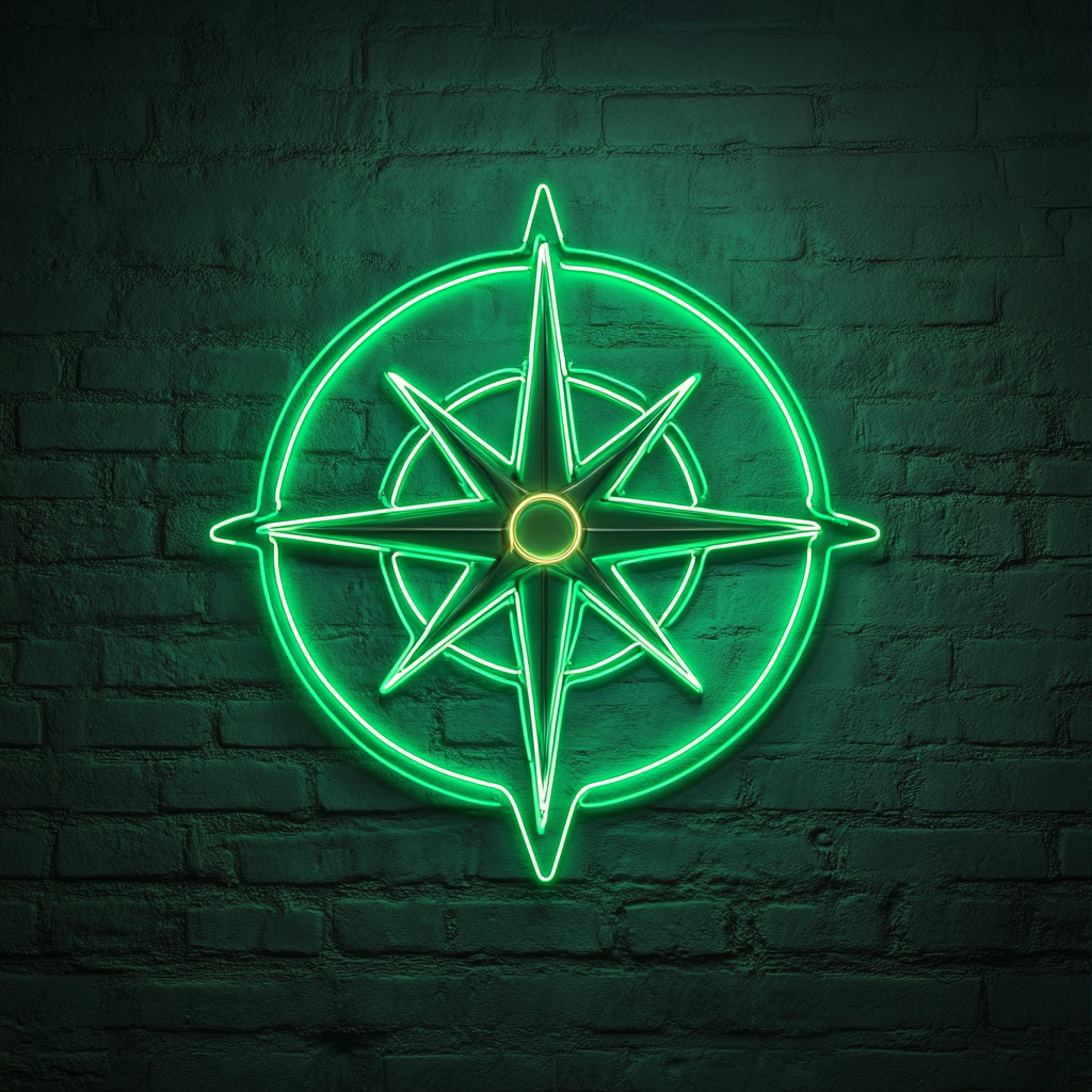 Compass Rose - Green Neon Sign, 18 Inches
