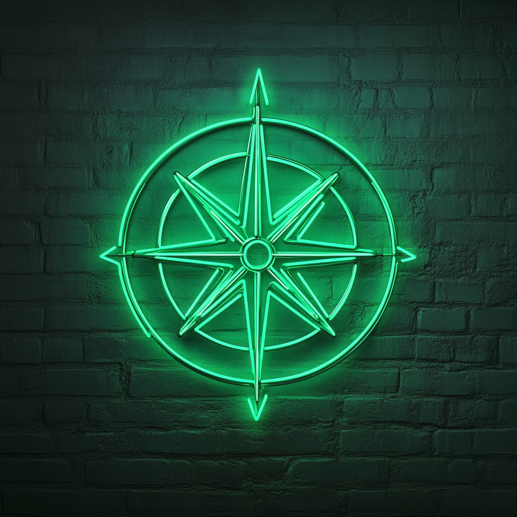 Compass Rose - Green Neon Sign, 18 Inches