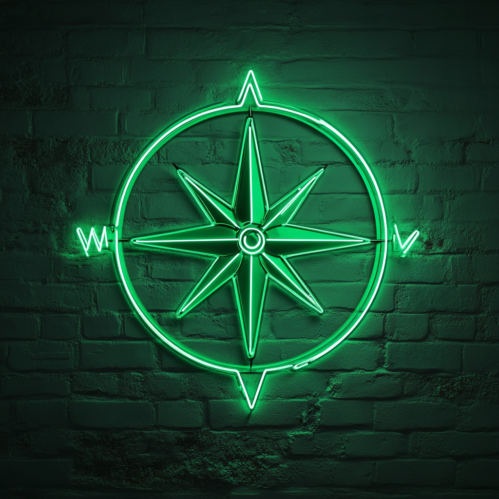 Compass Rose - Green Neon Sign, 18 Inches