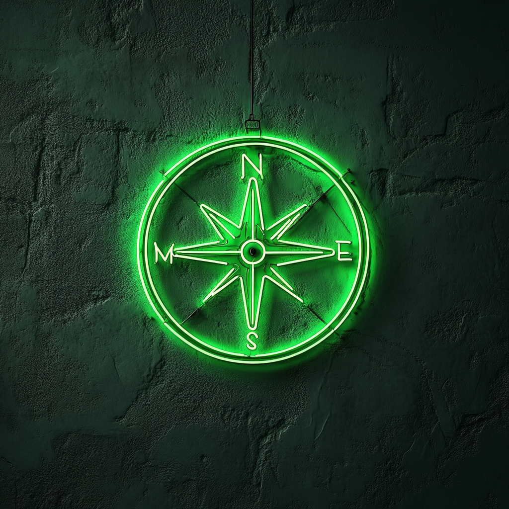 Compass with North Arrow - Green Neon Sign, 18 Inches