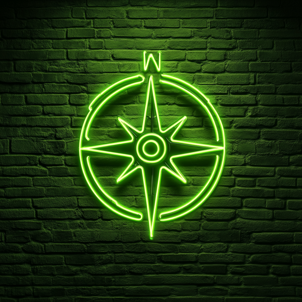 Compass with North Arrow - Green Neon Sign, 24 Inches