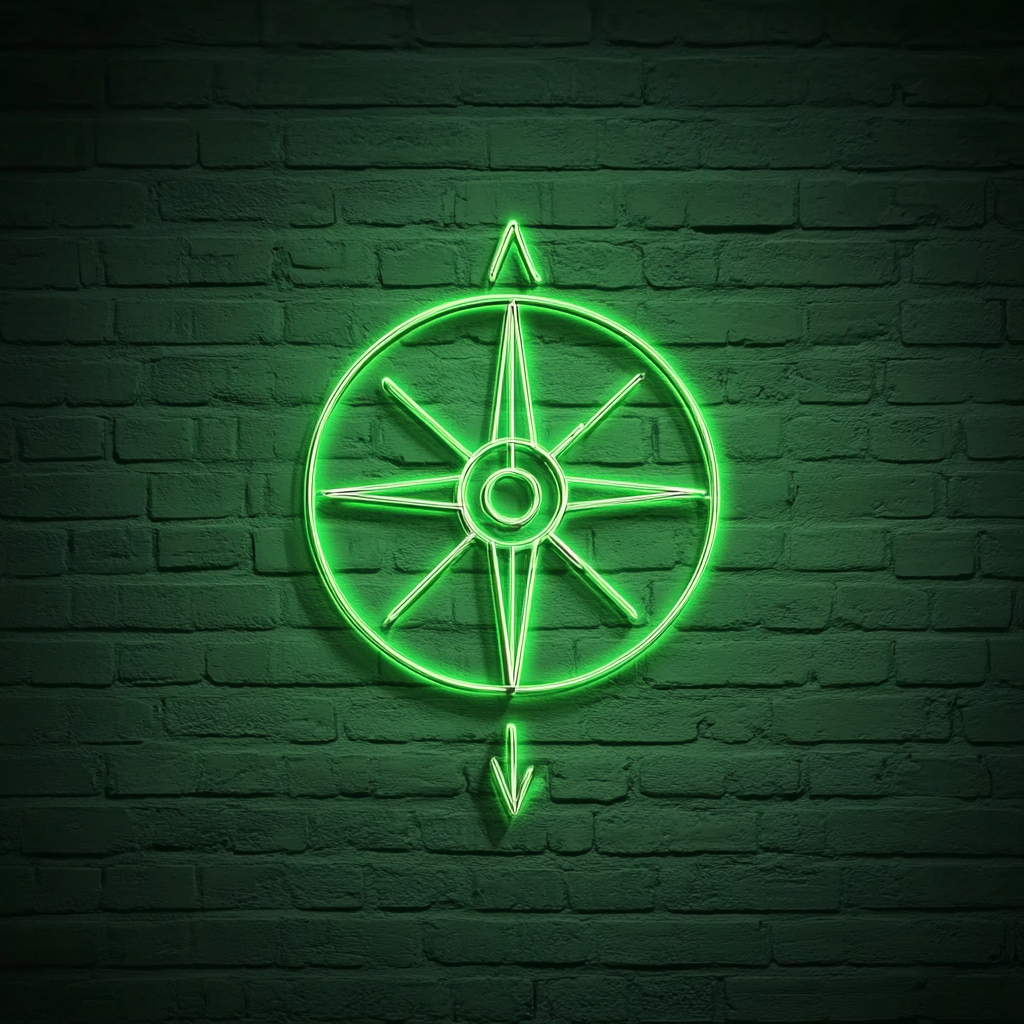 Compass with North Arrow - Green Neon Sign, 24 Inches