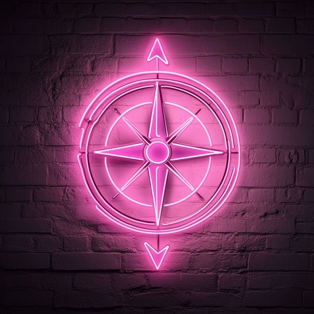 Compass with North Arrow - Pink Neon Sign, 18 Inches