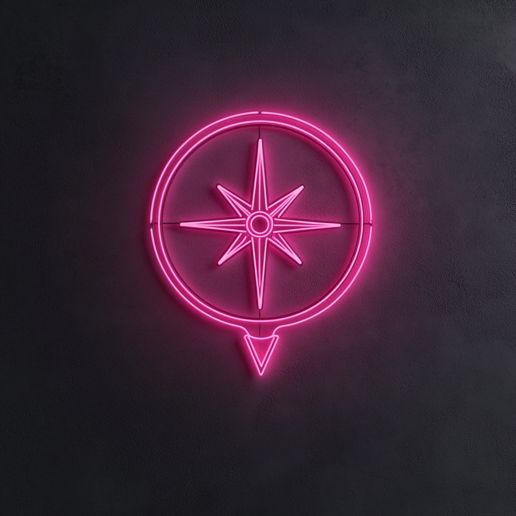 Compass with North Arrow - Pink Neon Sign, 18 Inches
