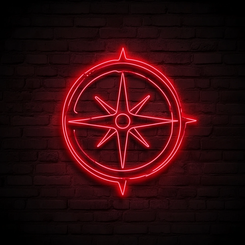 Compass with North Arrow - Red Neon Sign, 24 Inches