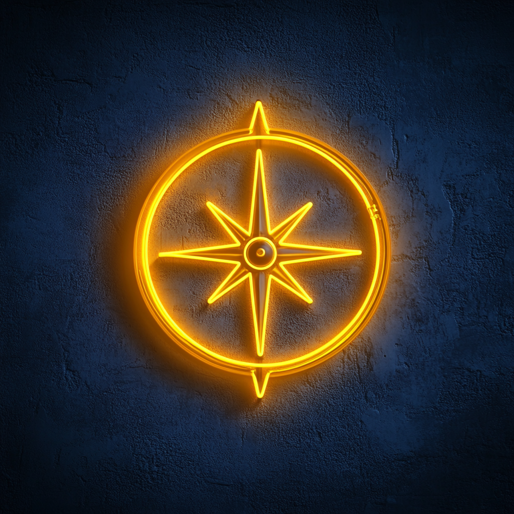 Compass with North Arrow - Yellow Neon Sign, 18 Inches