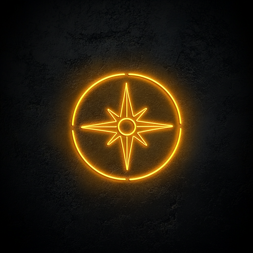 Compass with North Arrow - Yellow Neon Sign, 24 Inches